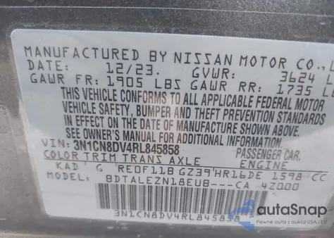 2024 Nissan Versa 1.6 S from USA, damaged, VIN 3N1CN8DV4RL845858